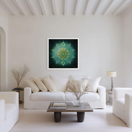 Green Mandala Wall Art, Large Sacred Geometry Spiritual Print, for Office, Living Room or Meditation Space