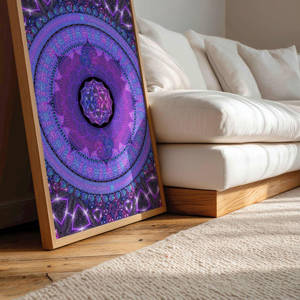 Neopsychedelic Vibrant Abstract Mandala Print, Calming Inspiring Yoga Wall Art, Spiritual Large Living Decor