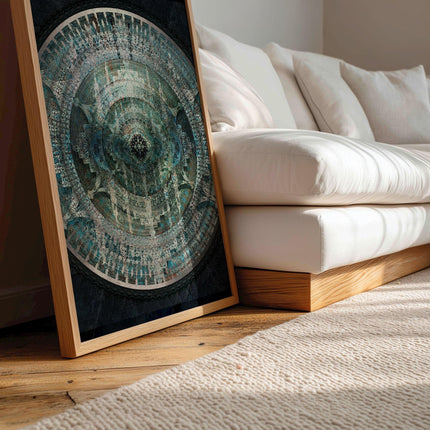 Teal Mandala Wall Art, Large Sacred Geometry Spiritual Print, for Hotel Lobby, Office or Meditation Room