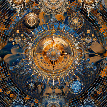Bronze-Blue Mandala Art Print: Celestial Mandala Constellations  Sacred Geometry Wall Art