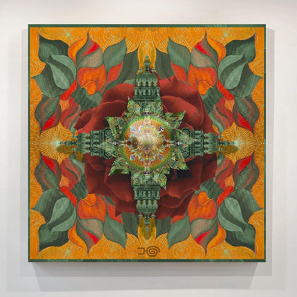 Orange Mandala Art Print, Mixed Media Collage, Boho Wall Decor