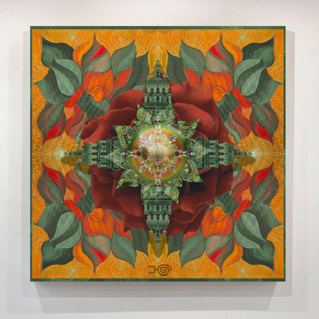 Orange Mandala Art Print, Mixed Media Collage, Boho Wall Decor