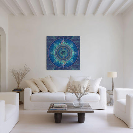 Blue Dream Mandala Art: Sacred Geometry Print on Metallic Paper