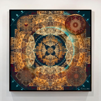 Teal Gold Mandala Print, Sacred Geometry Boho Wall Art