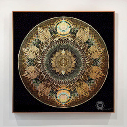 Radiant Autumn Leaves Mandala  Golden Sacred Geometry Wall Art