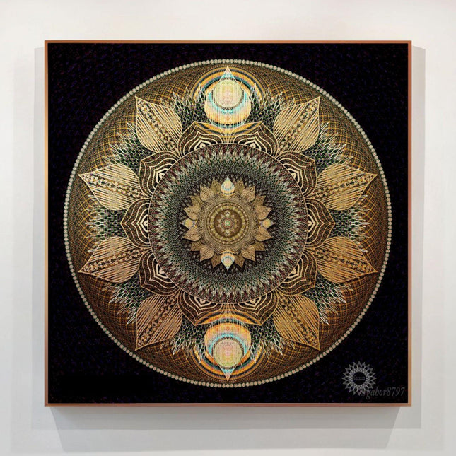 Radiant Autumn Leaves Mandala  Golden Sacred Geometry Wall Art