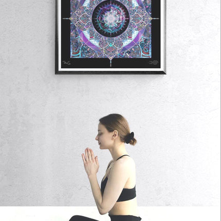 Teal Lilac Mandala Print  Sacred Geometry Boho Wall Art Poster