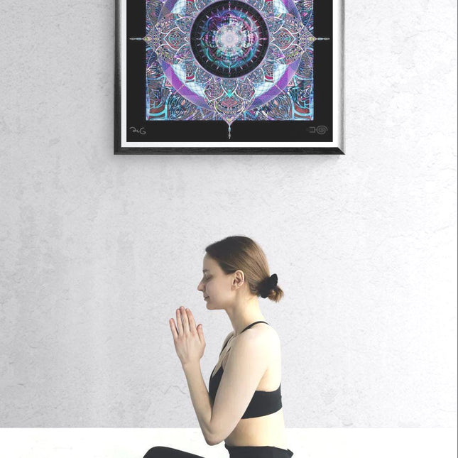 Teal Lilac Mandala Print  Sacred Geometry Boho Wall Art Poster
