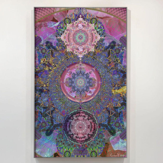 Pink Chakra Mandala Wall Art, Large Sacred Geometry Psychedelic Print, for Office, Living Room or Meditation Space