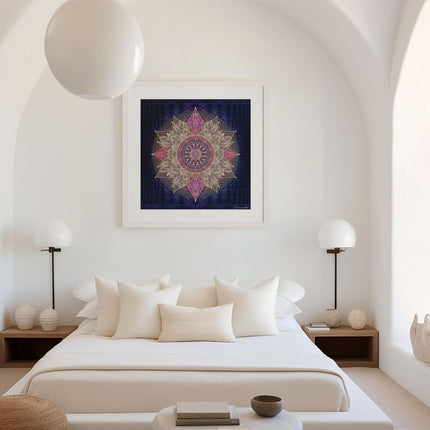 Mystic Lotus Mandala Print  Boho Sacred Geometry Wall Art, Purple Gold Spiritual Decor
