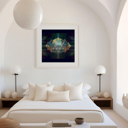 Alameida Luminous Dream Portal  Teal Gold Sacred Mandala Wall Art for Meditation & Spiritual Home Décor