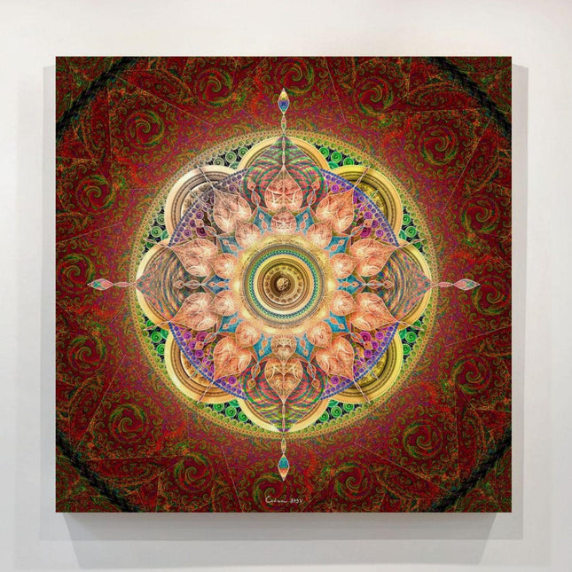 Gold Ruby Mandala Wall Art, Large Sacred Geometry Spiritual Print,Brahma Mandala Print, for Hotel Lobby, Office or Meditation Room