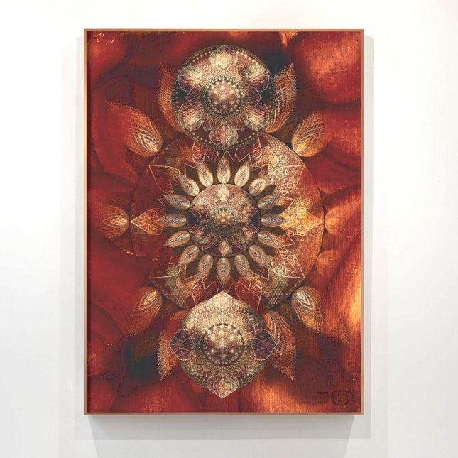 Luminous Bloom - Metallic Sacred Mandala Print, Spiritua Yoga Wall Art, Meditation Living Room Decor