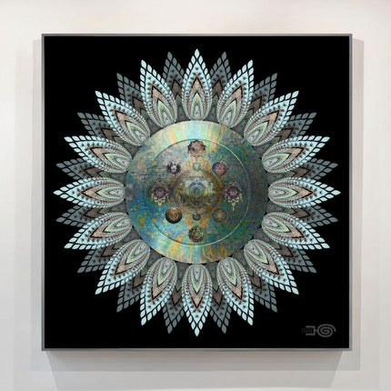 Teal Gold Mandala Wall Art, Sacred Geometry Lotus Print, Boho Meditation Decor
