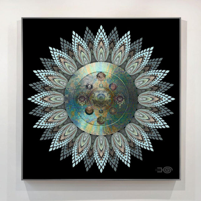Teal Gold Mandala Wall Art, Sacred Geometry Lotus Print, Boho Meditation Decor
