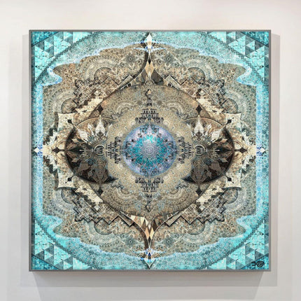 Pastel Blue Mandala Art Print  Metallic Paper, Boho Chic Decor