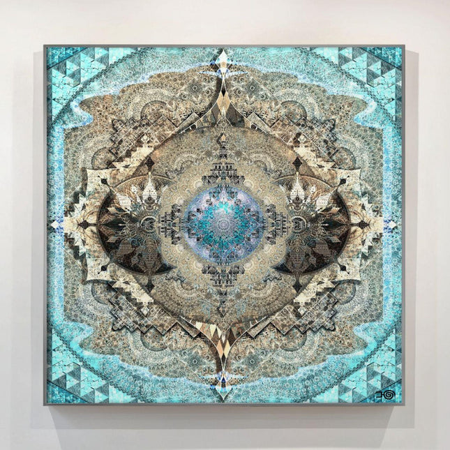 Pastel Blue Mandala Art Print  Metallic Paper, Boho Chic Decor