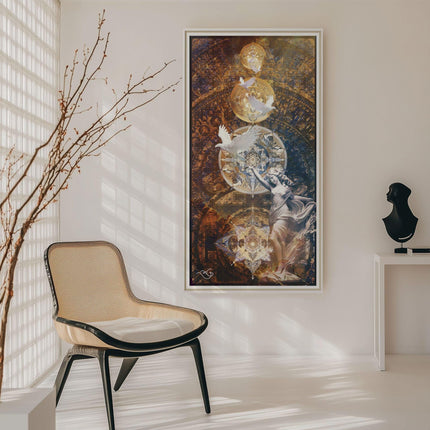 Gold Eagle Mandala Wall Art, Large Sacred Geometry Spiritual Print, for Yoga Studio, Office or Living Room