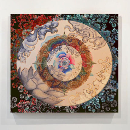 Chromatic Fractal Mandala Art, Mixed Media Wall Print, Digital and Traditional Painting Fusion