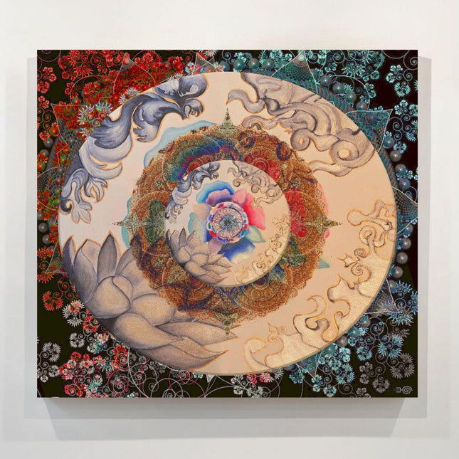 Chromatic Fractal Mandala Art, Mixed Media Wall Print, Digital and Traditional Painting Fusion