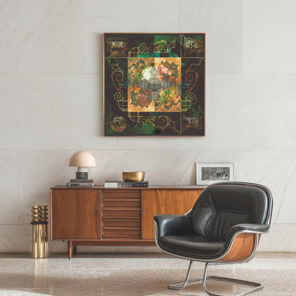 Architectural Mandala Wall Art Print  Green Gold Geometric Home Decor Poster