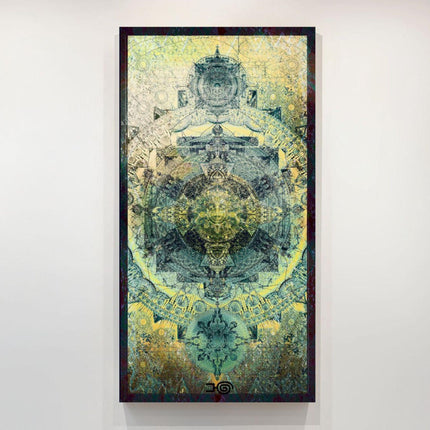 Yellow Green Harmony Mandala — panoramic statement print