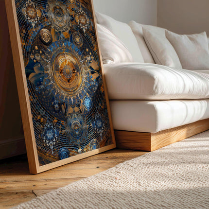 Bronze-Blue Mandala Art Print: Celestial Mandala Constellations  Sacred Geometry Wall Art