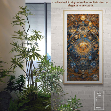 Bronze-Blue Mandala Art Print: Celestial Mandala Constellations  Sacred Geometry Wall Art