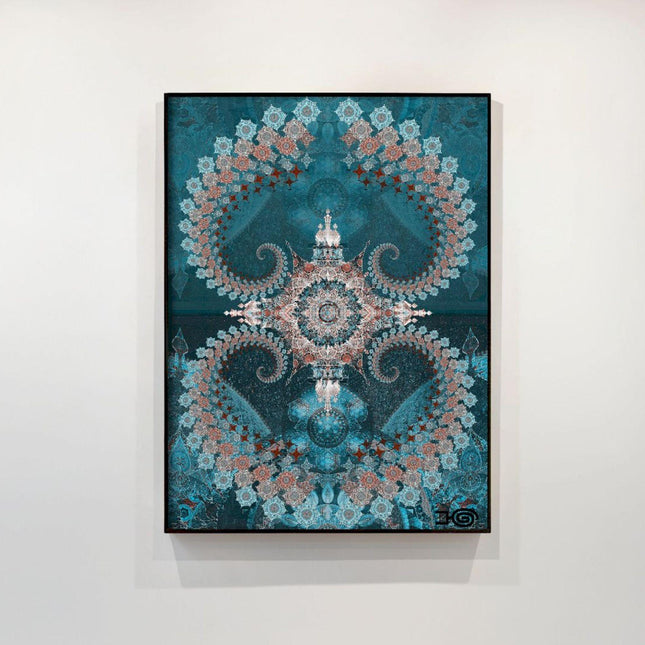 Nijananda Mandala Art Print, Teal Turquoise Sacred Geometry Wall Art, Boho Spiritual Home Decor