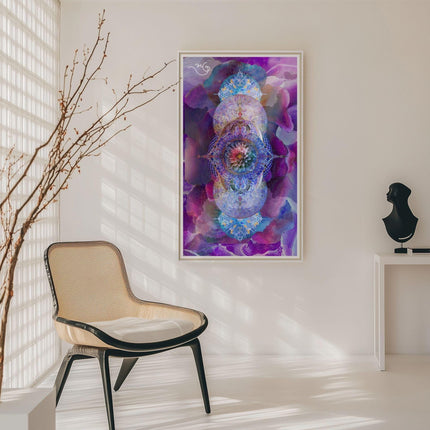 Blue Purple Lotus Mandala Wall Art, Large Sacred Geometry Cosmic Print, for Living Room, Bedroom or Yoga Studio