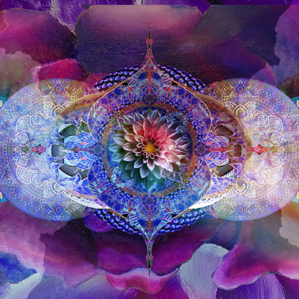 Blue Purple Lotus Mandala Wall Art, Large Sacred Geometry Cosmic Print, for Living Room, Bedroom or Yoga Studio