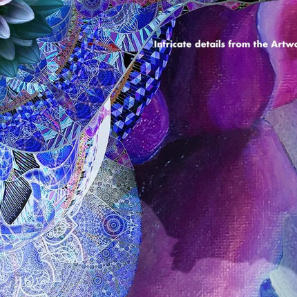 Blue Purple Lotus Mandala Wall Art, Large Sacred Geometry Cosmic Print, for Living Room, Bedroom or Yoga Studio