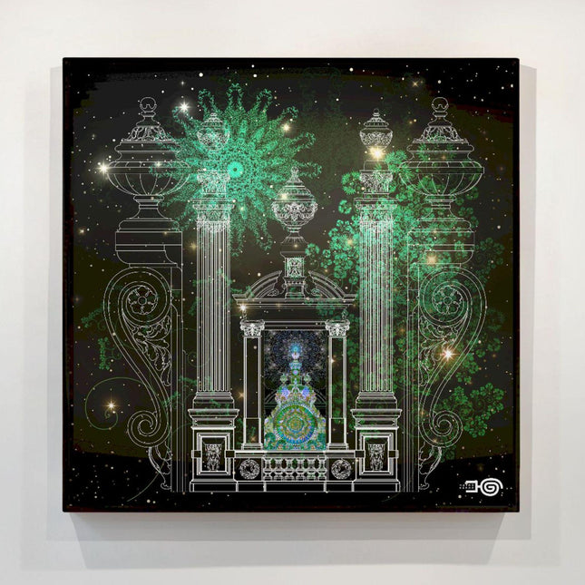 Celestial Temple Portal  Emerald Mandala Wall Art, Architecture Green Wall Decor