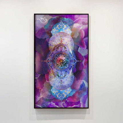 Blue Purple Lotus Mandala Wall Art, Large Sacred Geometry Cosmic Print, for Living Room, Bedroom or Yoga Studio