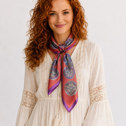 Boho Mandala Silk Scarf, Mandala Art Shawl, Limited Edition Italian Design Gift for Her