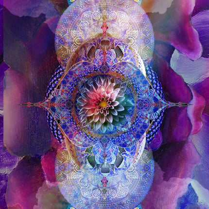 Blue Purple Lotus Mandala Wall Art, Large Sacred Geometry Cosmic Print, for Living Room, Bedroom or Yoga Studio