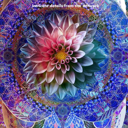 Blue Purple Lotus Mandala Wall Art, Large Sacred Geometry Cosmic Print, for Living Room, Bedroom or Yoga Studio