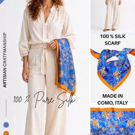 Premium Silk Mandala Scarf -Art,Boho Mandala Silk Scarf, Mandala Art Shawl, Limited Edition  Handcrafted Italian Design
