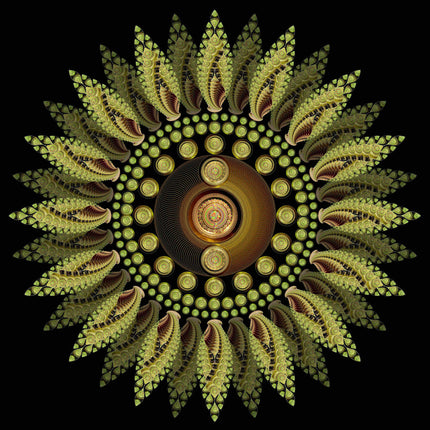 Green Sunflower Mandala Wall Art, Large Sacred Geometry Cosmic Print, for Yoga Studio, Office or Living Room