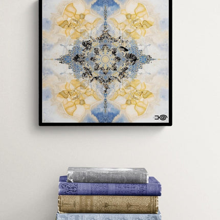 Blue Gold Mandala Wall Art, Large Sacred Geometry Boho Print, for Hotel Lobby, Office or Meditation Room-Excelsis