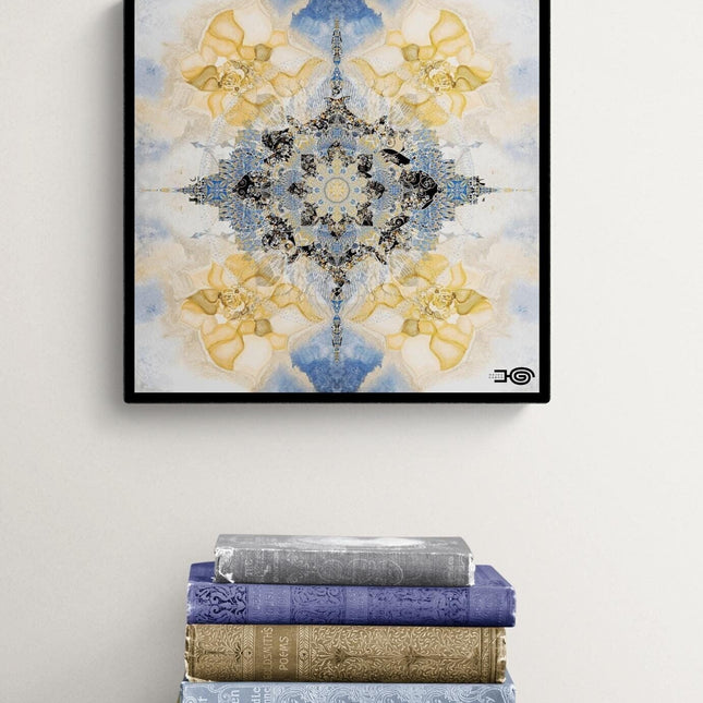 Blue Gold Mandala Wall Art, Large Sacred Geometry Boho Print, for Hotel Lobby, Office or Meditation Room-Excelsis