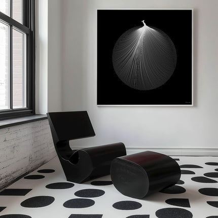 White Peacock Mandala Wall Art, Large Sacred Geometry Minimalist Print, for Yoga Studio, Office or Living Room