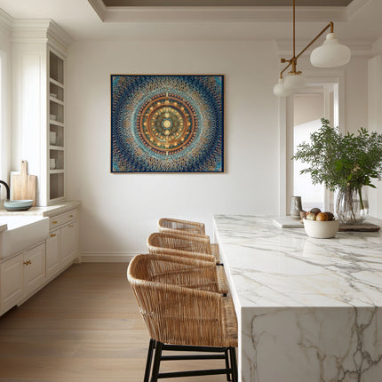 Golden Mandala Wall Art, Large Sacred Geometry Spiritual Print, for Living Room, Bedroom or Yoga Studio, Rhodesian ForgetMeNot