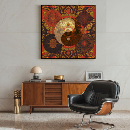 Yin Yang Mandala Wall Art, Large Sacred Geometry Spiritual Print, for Hotel Lobby, Office or Meditation Room