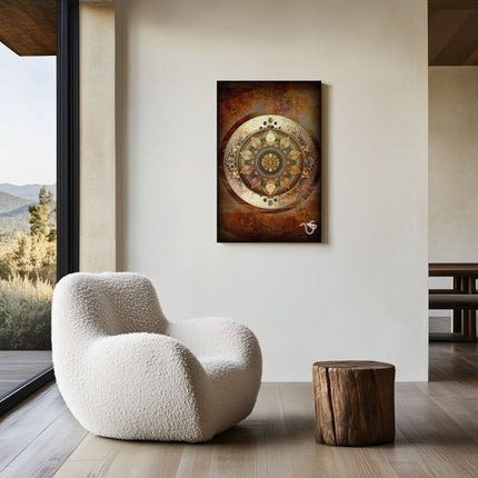 Autumn Radiance | Gold  Mandala Wall Art Print, Sacred Geometry with Autumn Leaves, Warm Brown Decor