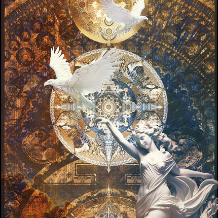 Aquila Divine Ascension Angel Art - Sacred Geometry Gold Mandala Print - Spiritual Eagle Gift