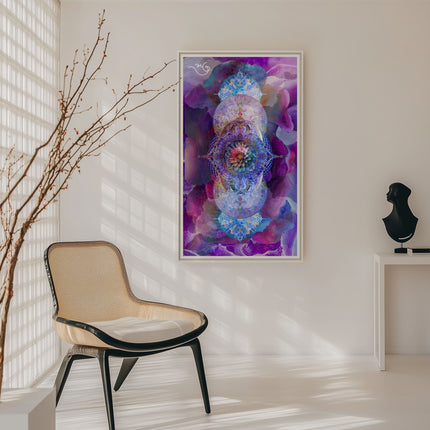 Blue Purple Lotus Mandala Wall Art, Large Sacred Geometry Cosmic Print, for Living Room, Bedroom or Yoga Studio