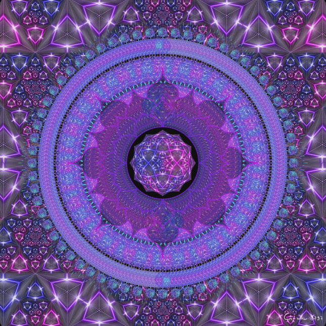 Violet Mandala Wall Art, Large Sacred Geometry Psychedelic Print, for Living Room, Bedroom or Yoga Studio
