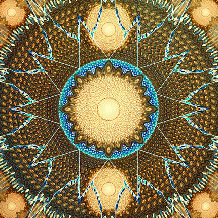 Golden Mandala Wall Art, Large Sacred Geometry Spiritual Print, for Living Room, Bedroom or Yoga Studio, Rhodesian ForgetMeNot