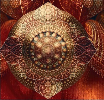 Luminous Bloom - Metallic Sacred Mandala Print, Spiritua Yoga Wall Art, Meditation Living Room Decor